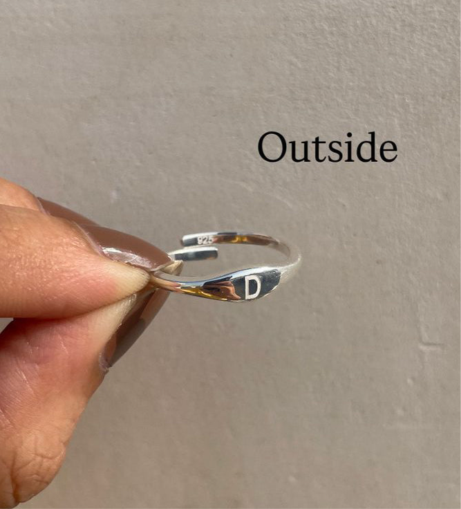 Minimal Silver Initial Ring – Personalized Inside & Out
