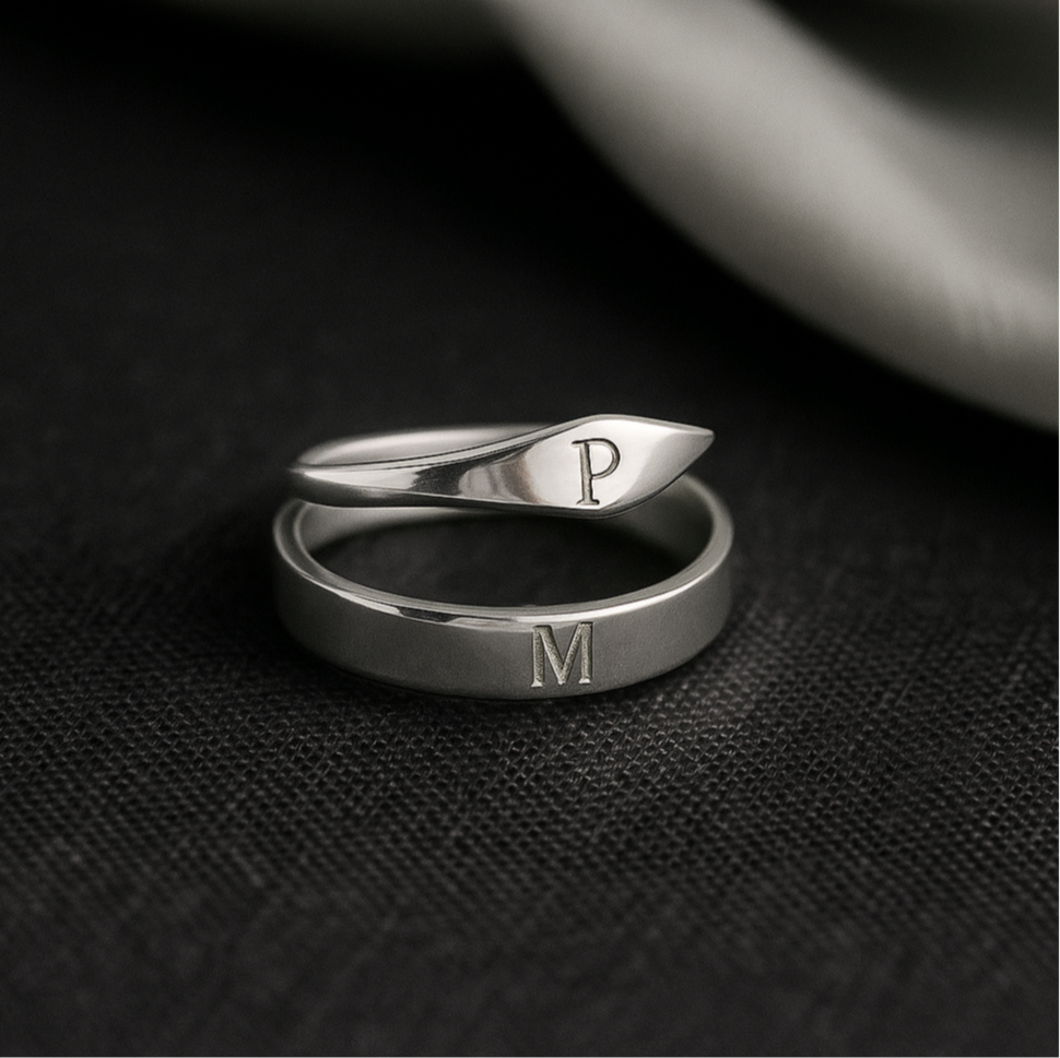 Mystic Bond - Silver Initial Couple Rings