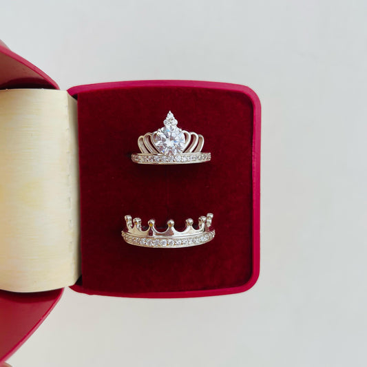 Royal Bond – Crown Silver Couple Ring Set (ENGRAVABLE)