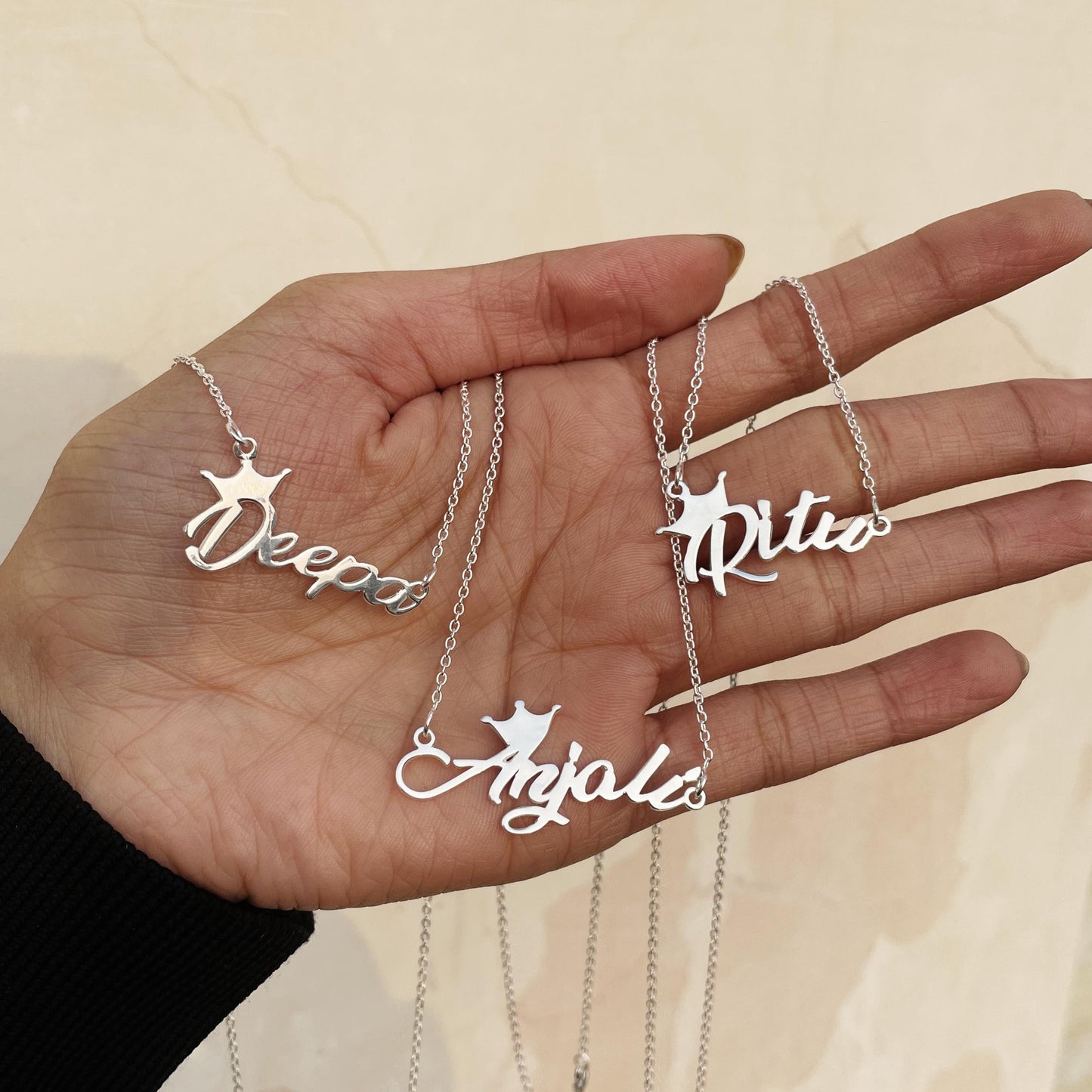 Crowned in Silver – Custom Name Necklace