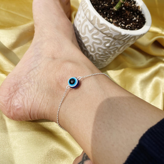Evil Eye Whisper – Sterling Silver Anklet