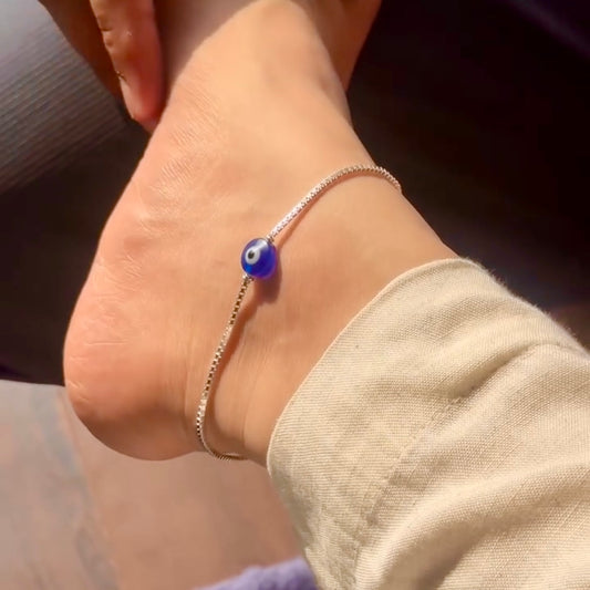 Evil Eye Whisper – Sterling Silver Anklet