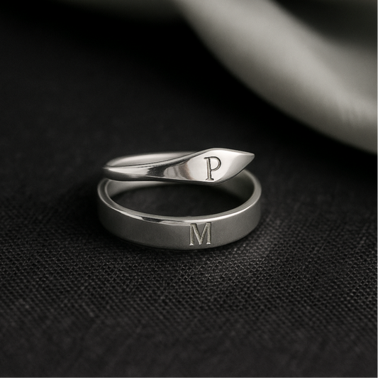 Mystic Bond - Silver Initial Couple Rings