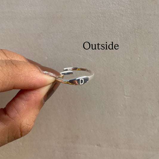 Minimal Silver Initial Ring – Personalized Inside & Out