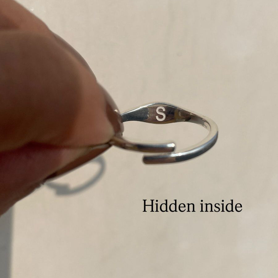 Minimal Silver Initial Ring – Personalized Inside & Out