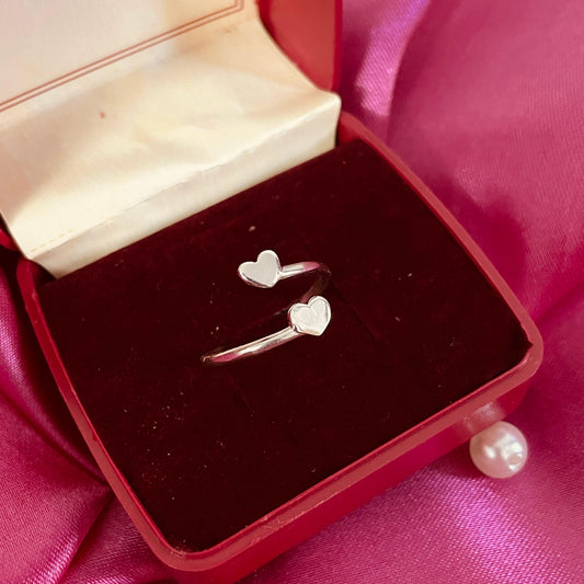 Double Heart Silver Ring (ENGRAVABLE)