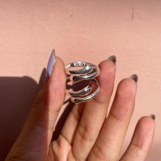 Hugging Hands Silver Ring (ENGRAVABLE)