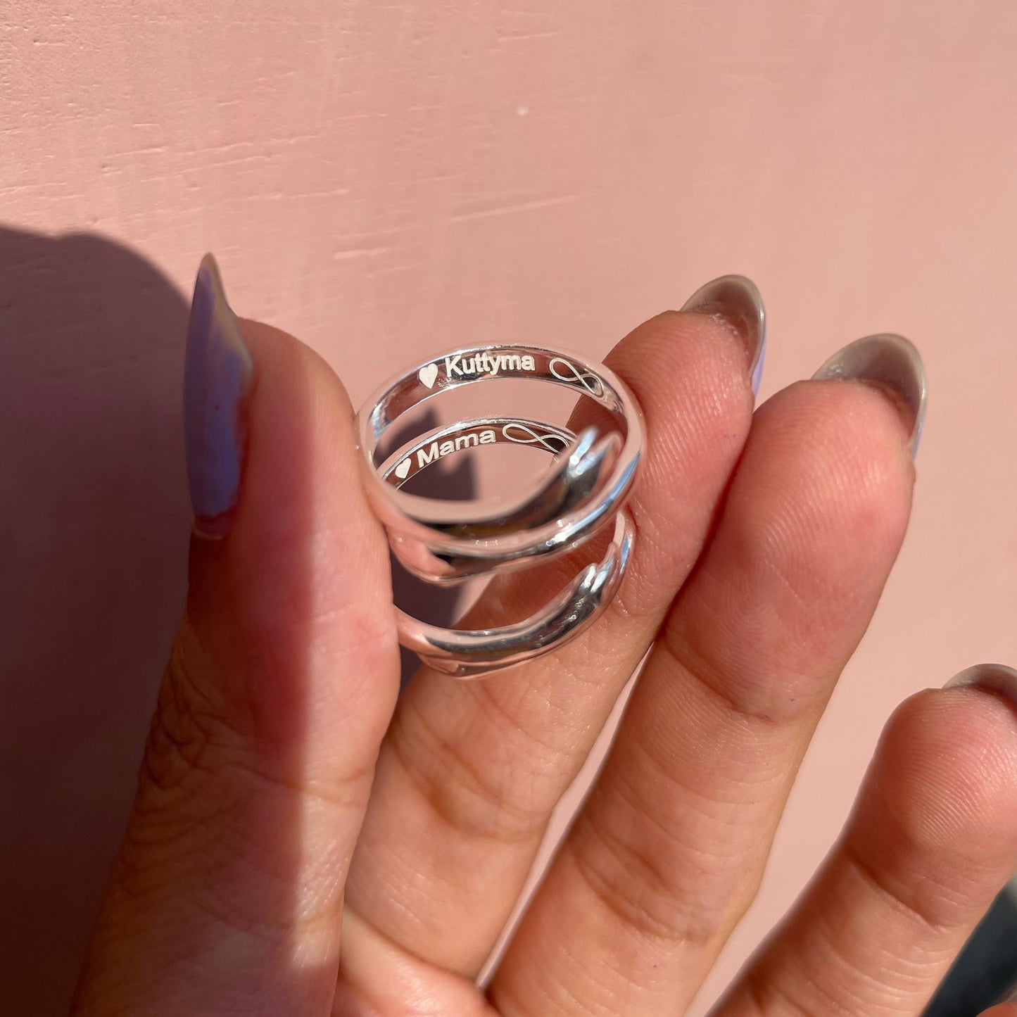 Hugging Hands Silver Ring (ENGRAVABLE)