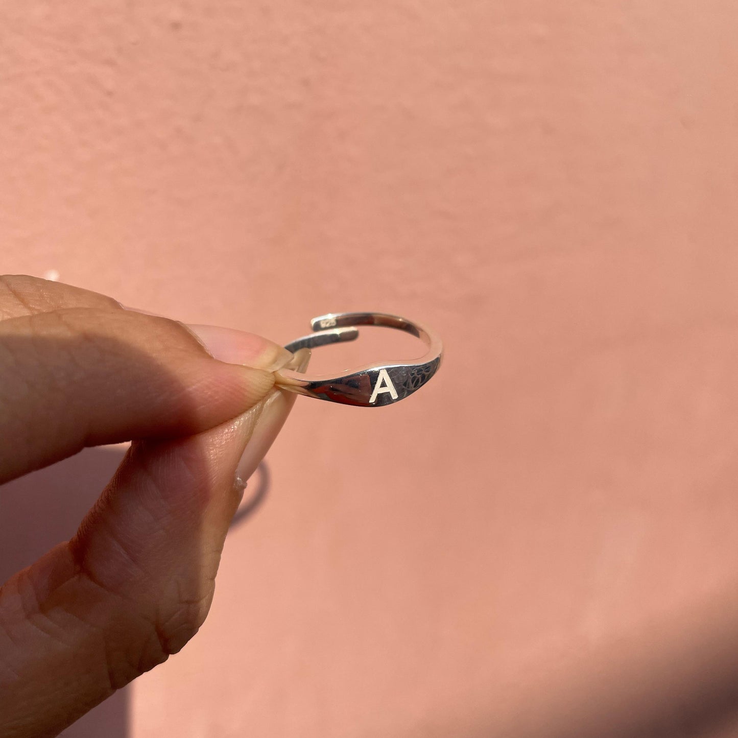 Minimal Silver Initial Ring – Personalized Inside & Out