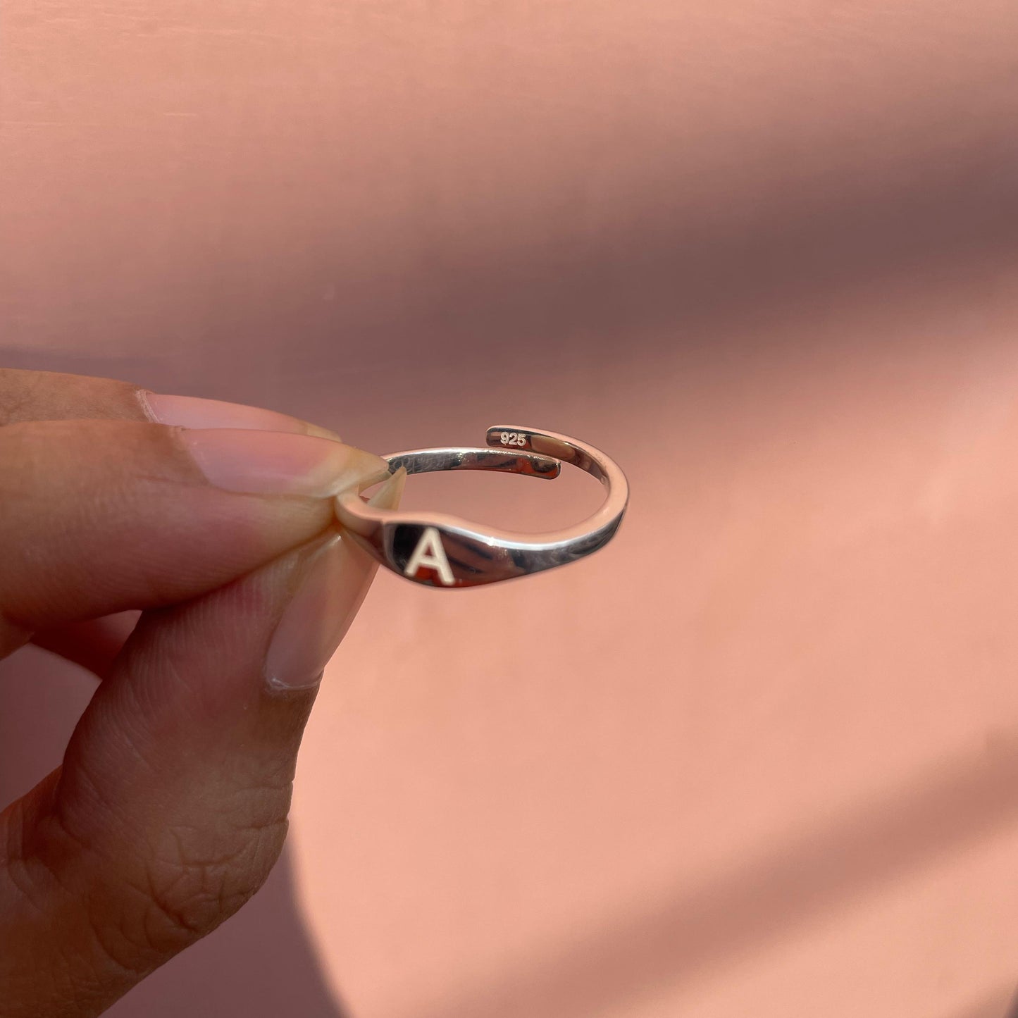 Minimal Silver Initial Ring – Personalized Inside & Out