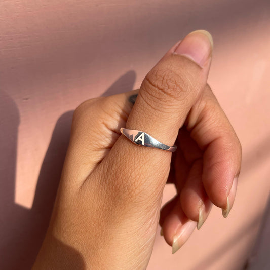 Minimal Silver Initial Ring – Personalized Inside & Out