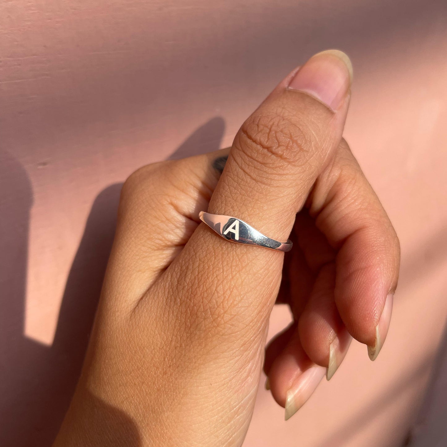 Minimal Silver Initial Ring – Personalized Inside & Out