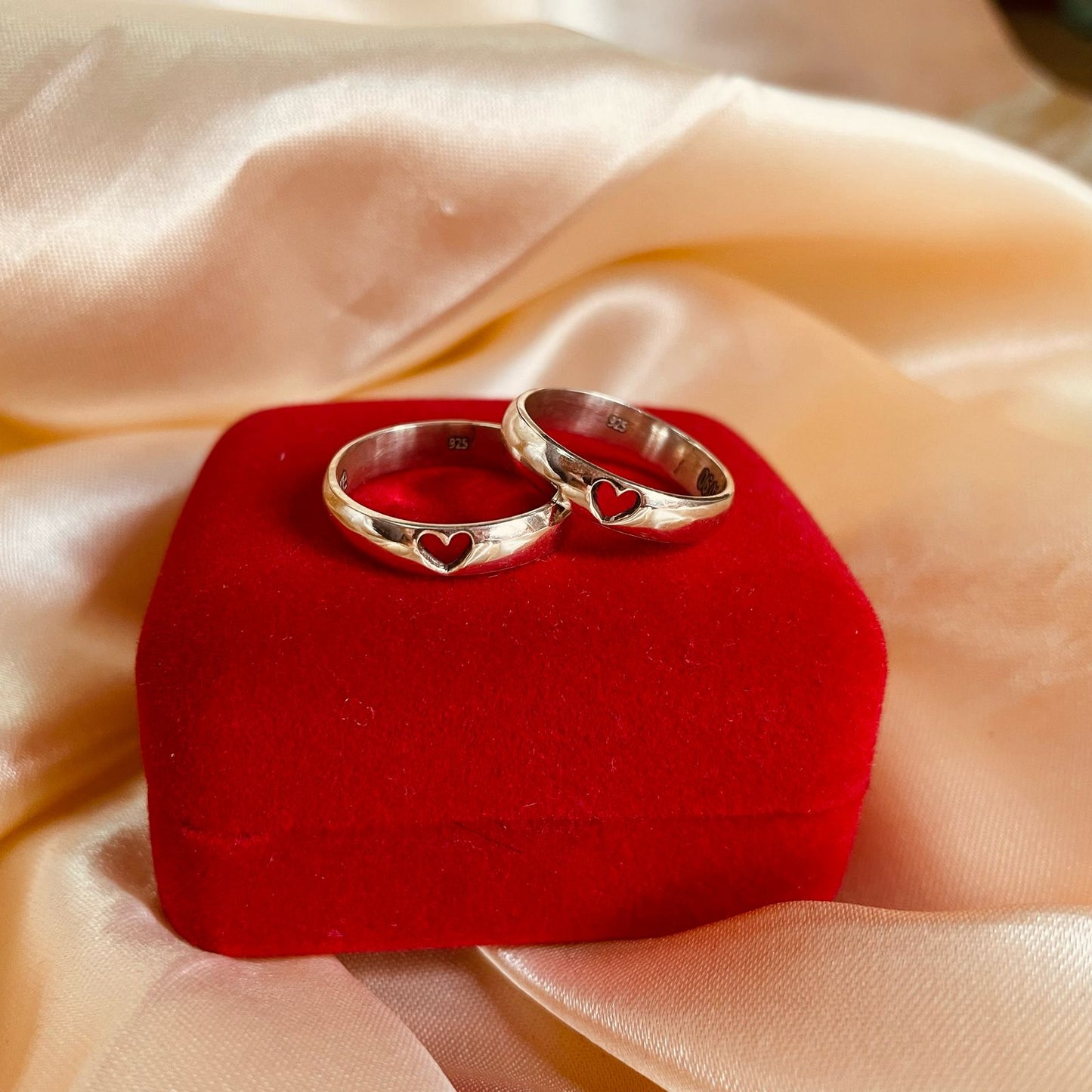 Personalized Heart Cutout Silver Couple Rings