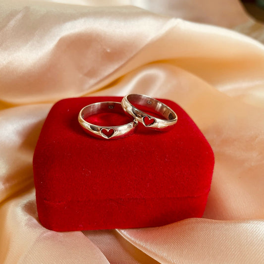 Personalized Heart Cutout Silver Couple Rings