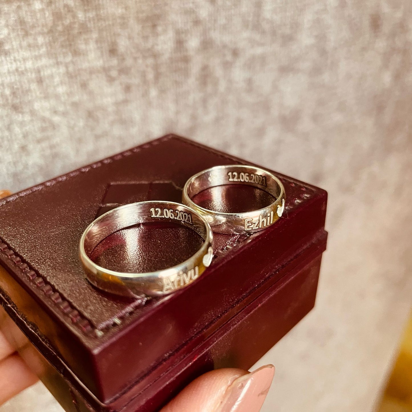 Personalized Heart Cutout Silver Couple Rings