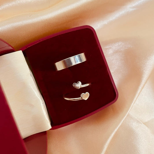 Hearts in Harmony – Engravable Silver Couple Ring Set