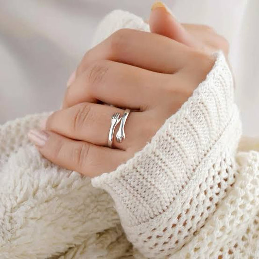 Hugging Hands Couple Ring set (ENGRAVABLE)