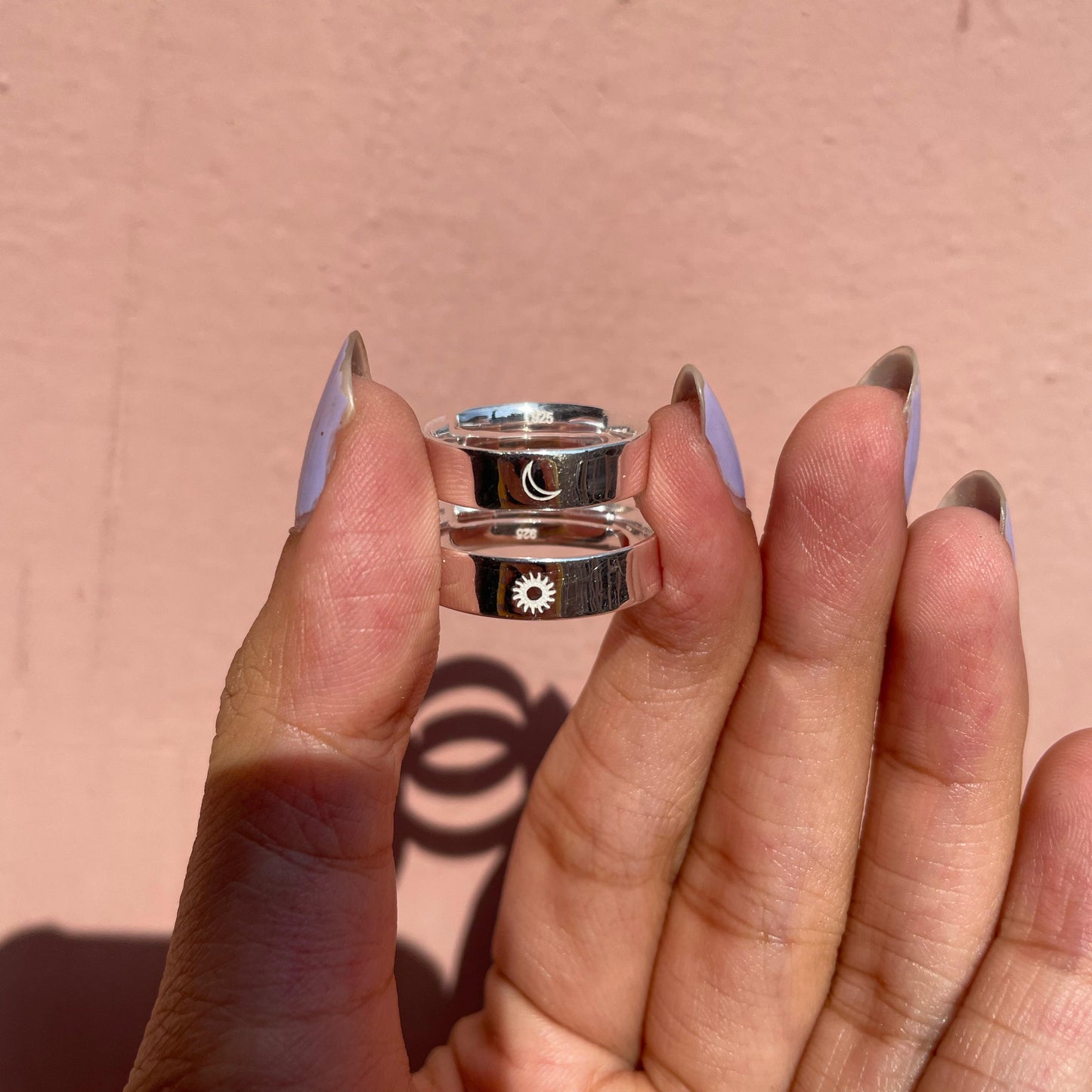 Eclipse – Sun & Moon Silver Couple Ring Set (ENGRAVABLE)