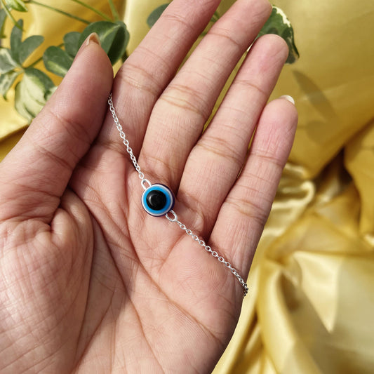 Evil Eye Whisper – Sterling Silver Anklet
